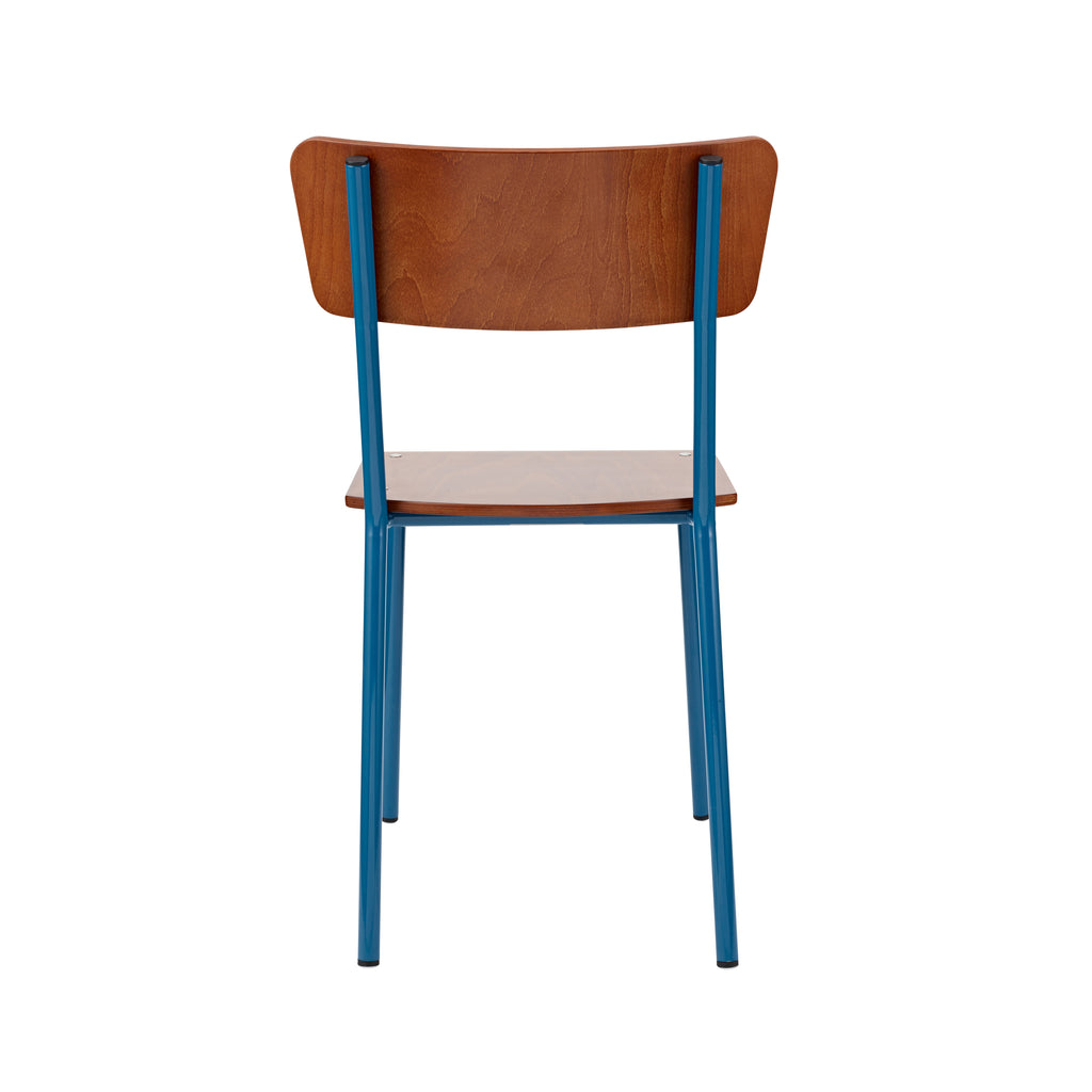 Vintage Industrial Classic School Chair In Rich Mahogany And Blue