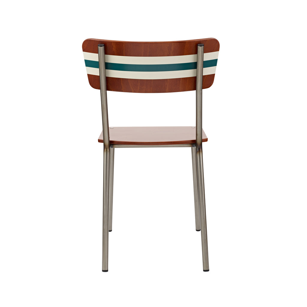 Vintage Industrial Classic School Chair With French Grey And Azure Green Stripe