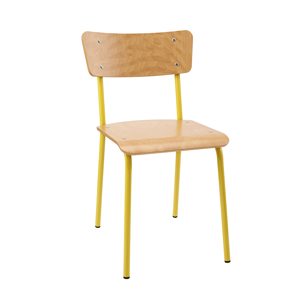 Vintage Industrial Classic School Chair In Natural Beech And Yellow