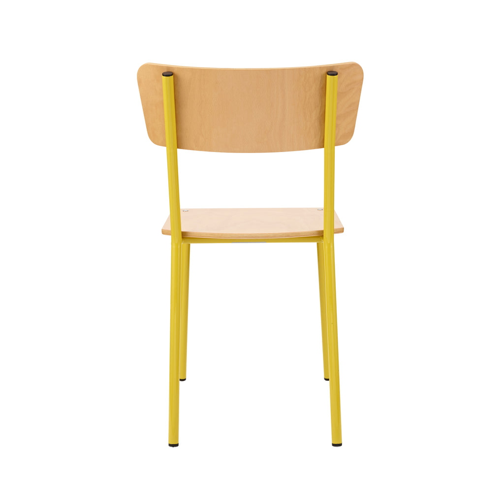 Vintage Industrial Classic School Chair In Natural Beech And Yellow