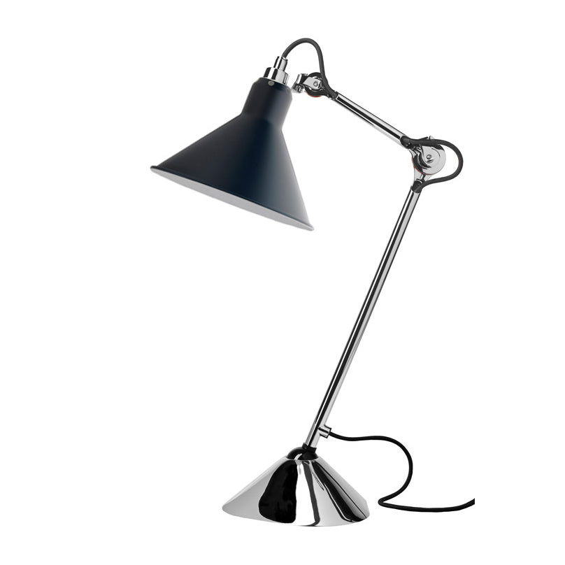 DCW éditions Lampe Gras 205 table lamp with blue shade and chrome arm from Warehouse Home