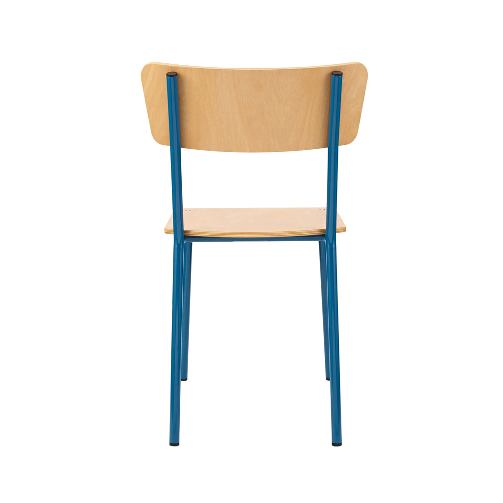 Vintage Industrial Classic School Chair In Natural Beech And Blue