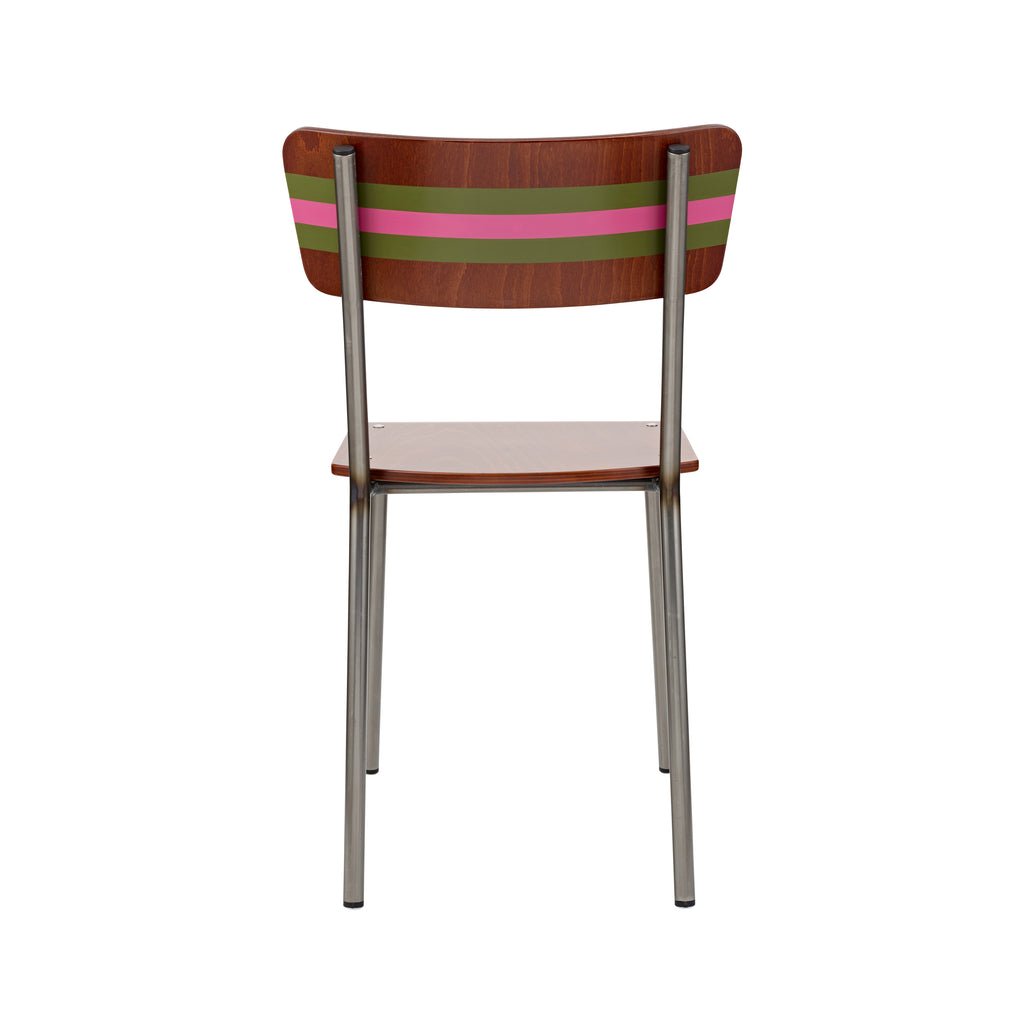 Vintage Industrial Classic School Chair With Olive Green And Mischief Pink Stripe