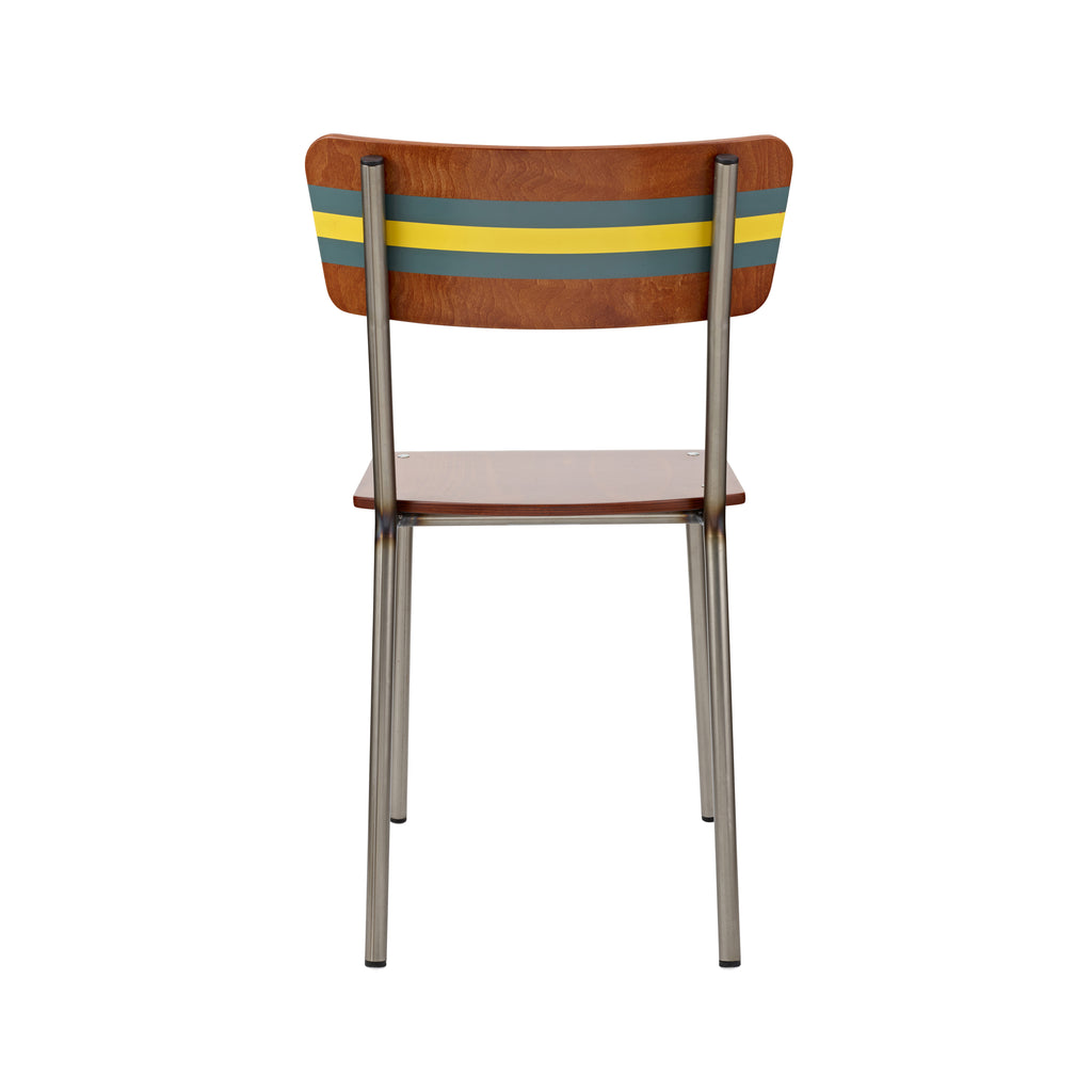 Vintage Industrial Classic School Chair With Canton Green And Gamboge Yellow Stripe