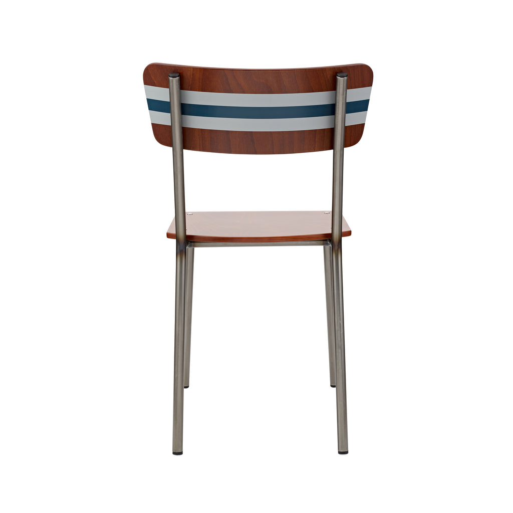 Vintage Industrial Classic School Chair With Silver And Hague Blue Stripe